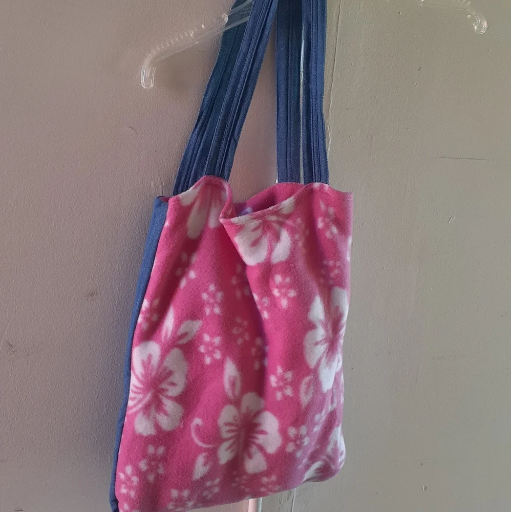COPY - DENIM blue & Pink Dog Paw Print Tote bag Pet picnic Bag & Blanket 2 in 1